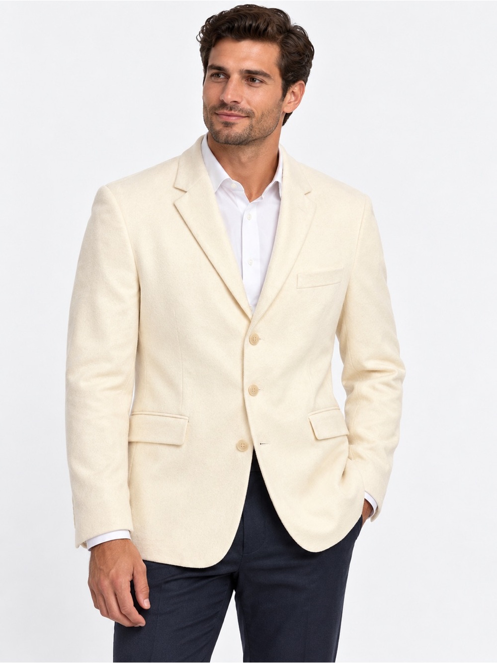 Saks Fifth Avenue 100% cashmere velvet Men's Cream Two-Button Sport Coat 40R
